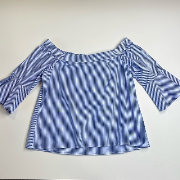 Cupio Off the Shoulder Blue and White Striped Flutter Sleeve Top Size XL - Picture 1 of 10